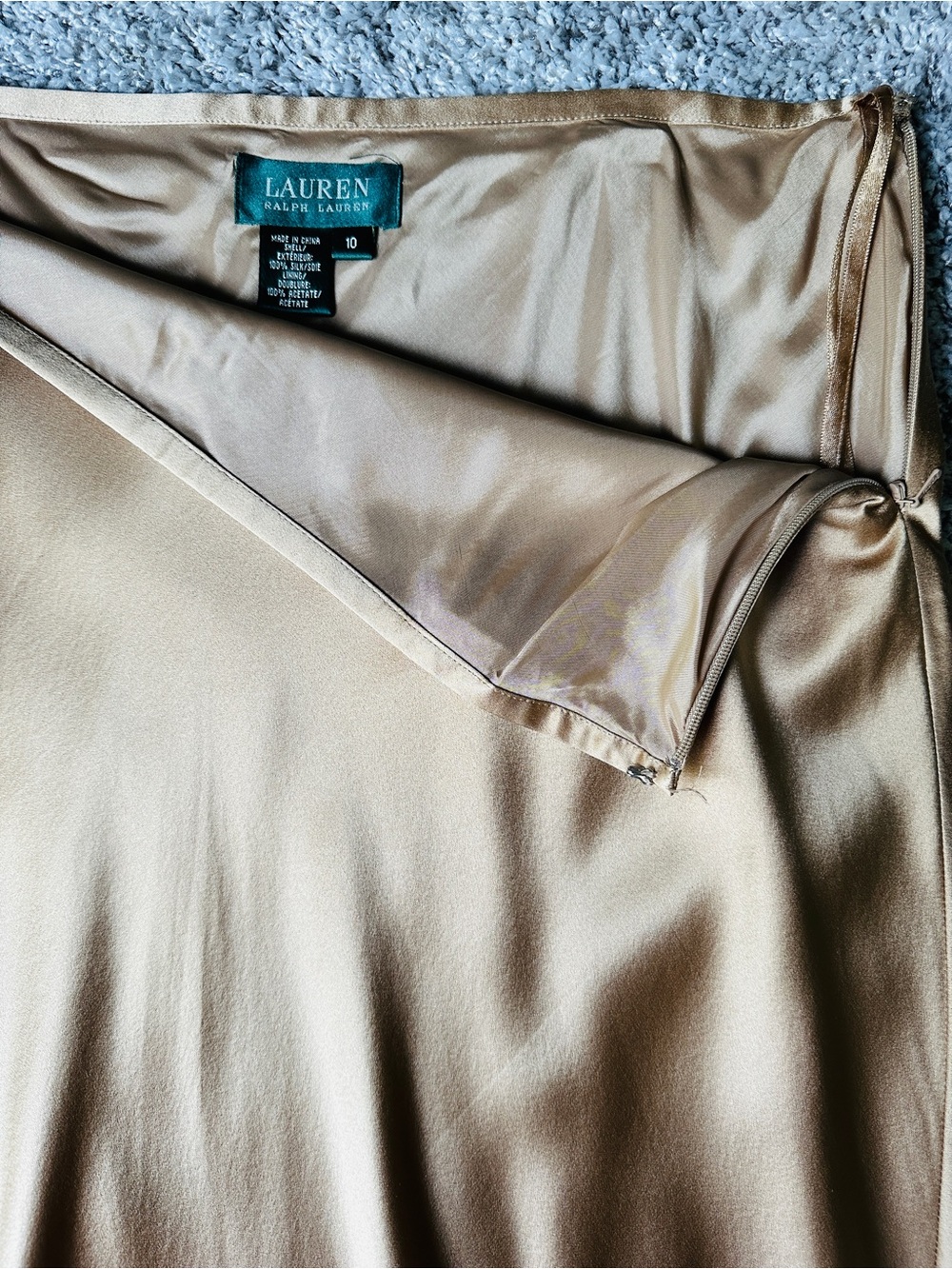 Lauren Ralph Lauren Champagne Gold Silk Satin A-Line Skirt - Picture 4 of 7